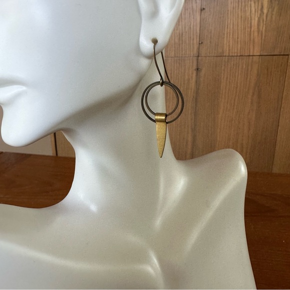 Tiny Circle Sacred Geometry Aztec Art Antique Brass Bohemian Statement Earrings - Picture 4 of 7